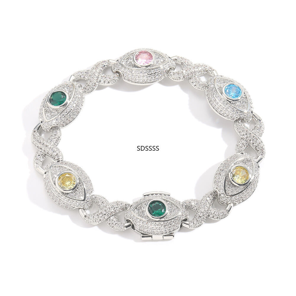 Cuban Chain Necklace Bracelets Zircon Mens Jewelry Hip Hop Colorful Eye