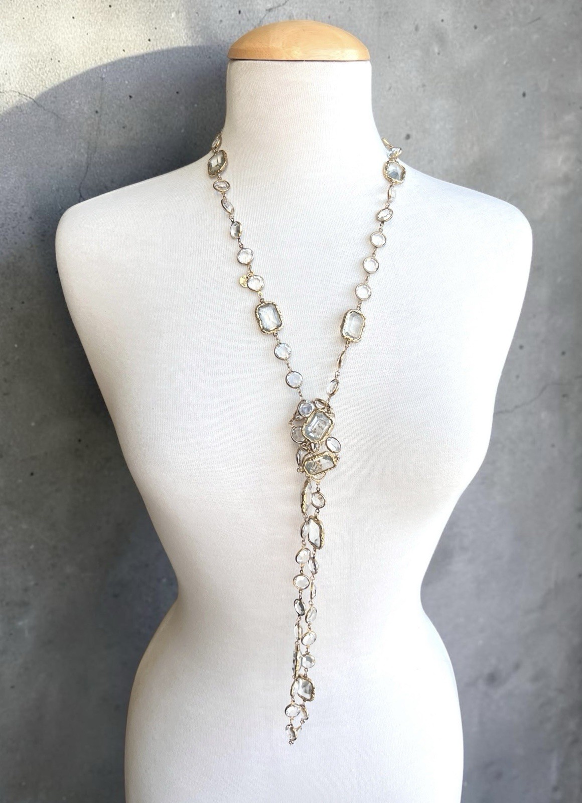 Vintage CHANEL 1981 Crystal Gripoix 24k Large Chicklet Sautoir Long Necklace 56″