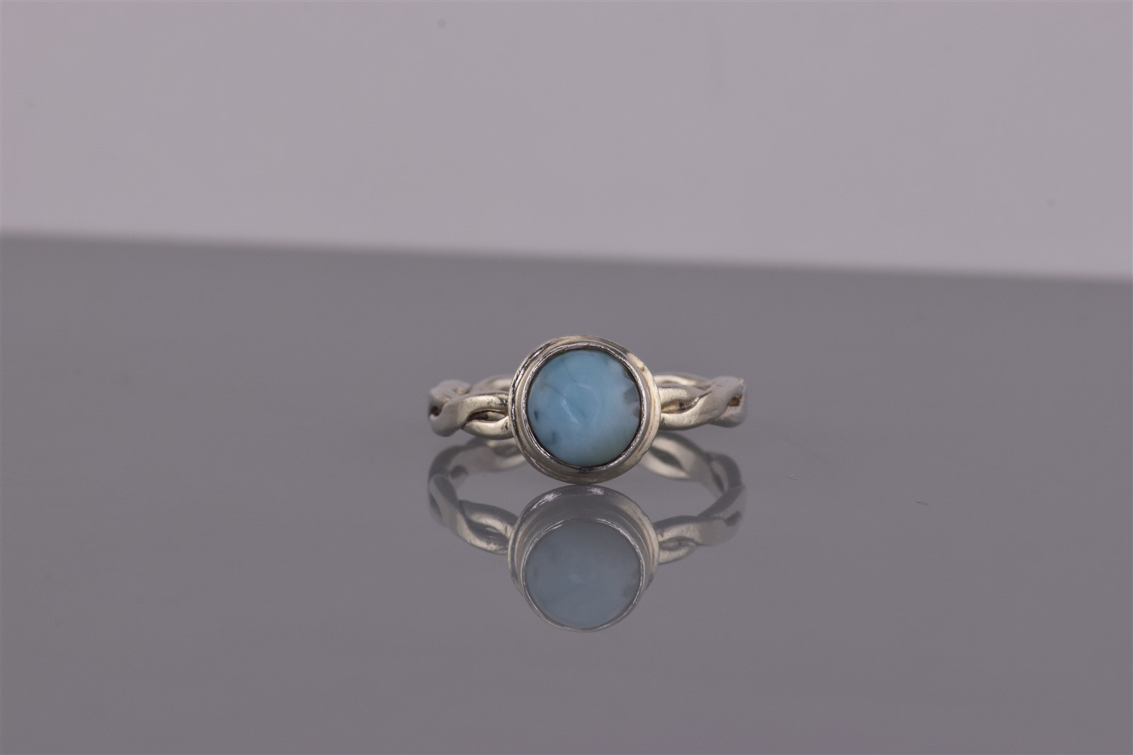 Sterling Silver Round Blue Larimar Over & Under Eternity Band Ring 925 Sz: 8