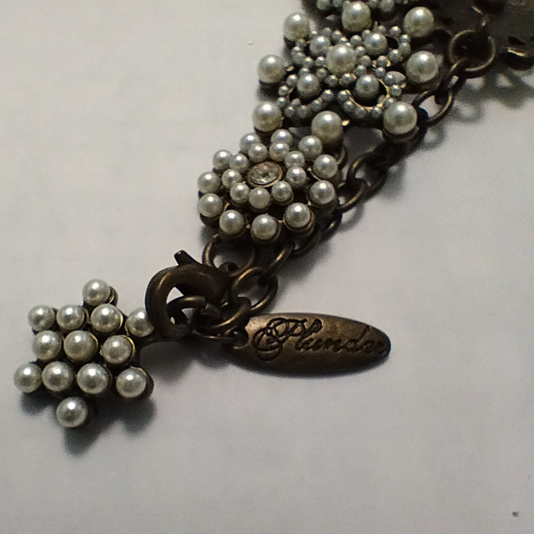 Plunder Design Signed Clear Rhinestone and Faux Pearl Bracelet with Extender