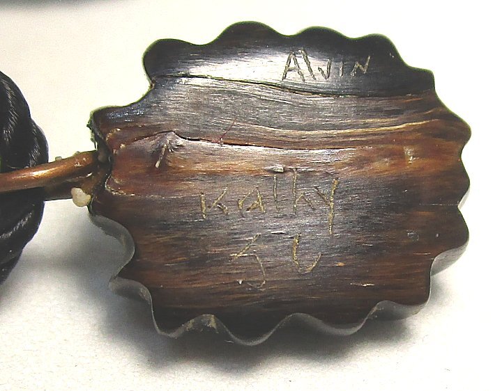 Maori Black Coral Mask Pendant on Twisted Cord Alvin Kaihy JC 1.7 grams 5/8”