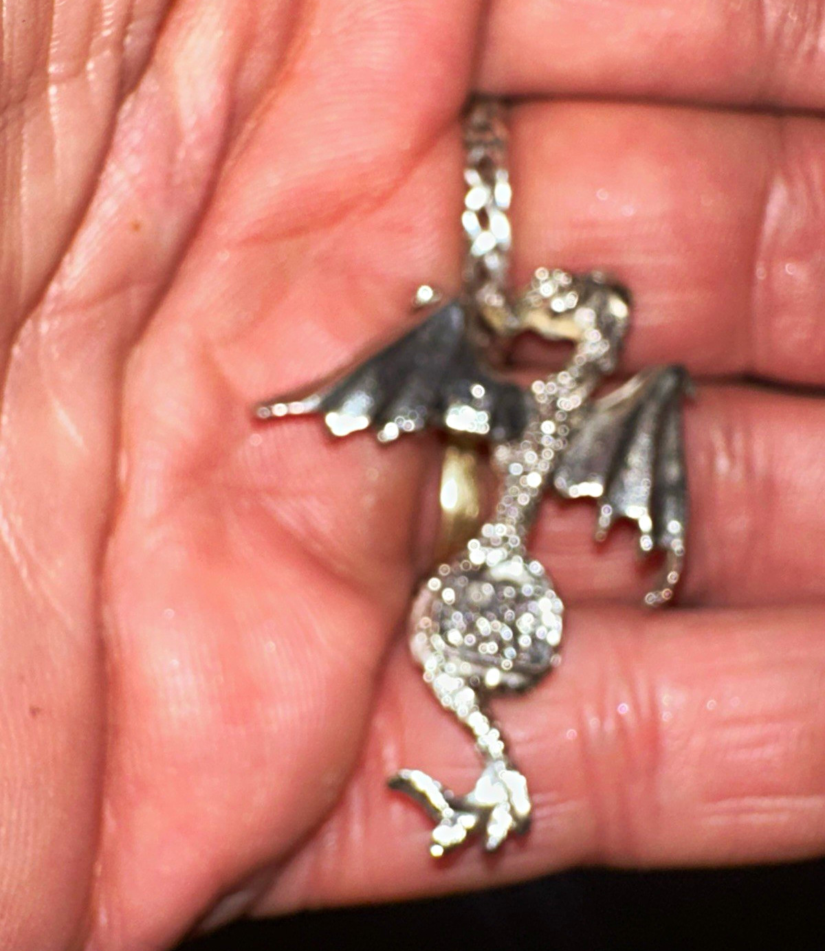 Silver Tone Dragon Charm Pendant Necklace, Metal, No Stone, Animal Theme
