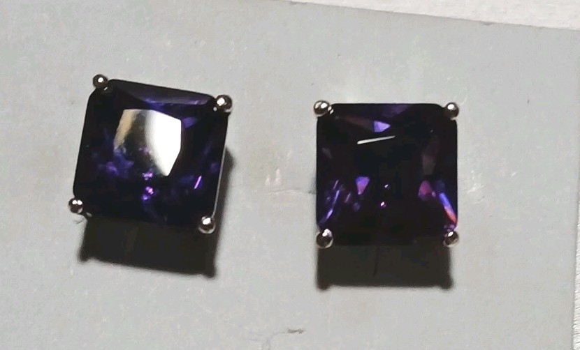 Cubic Zirconia Earrings Small Square Deep Purple