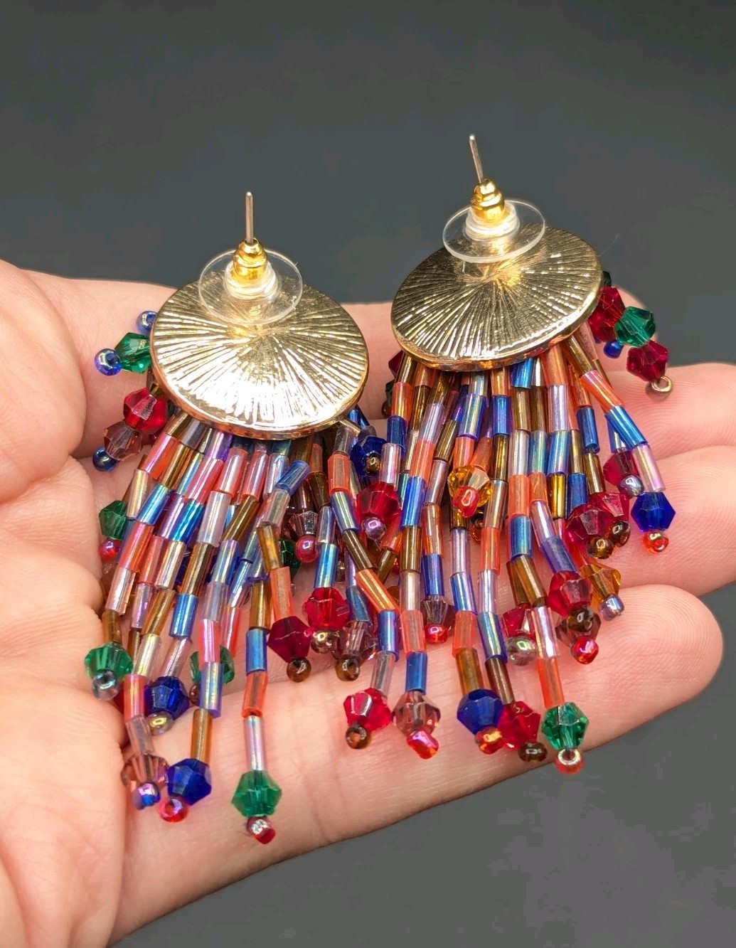 Playful Colorful Multicolor Glass Beaded Dangle Statement Pierced Earrings