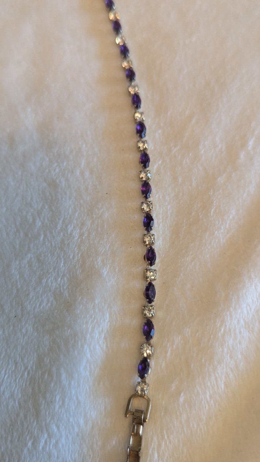 Purple and clear gemstone and gold colored bracelet vintage costume