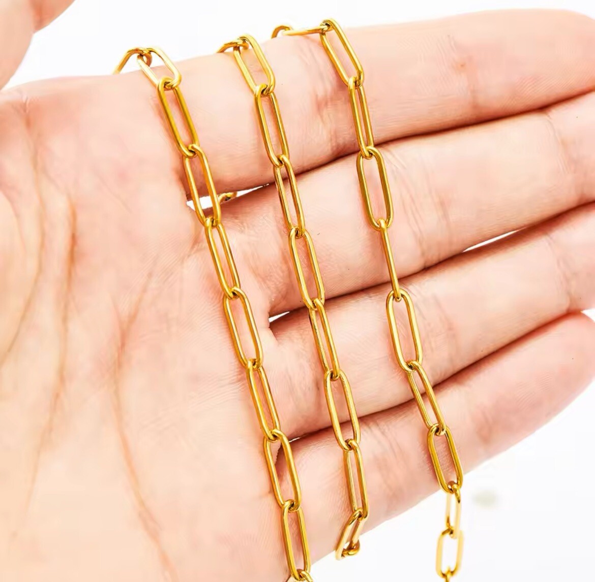 GOLD Stainless Steel 4mm Paperclip Cable Link Chain Fashion Necklace 24” NEW
