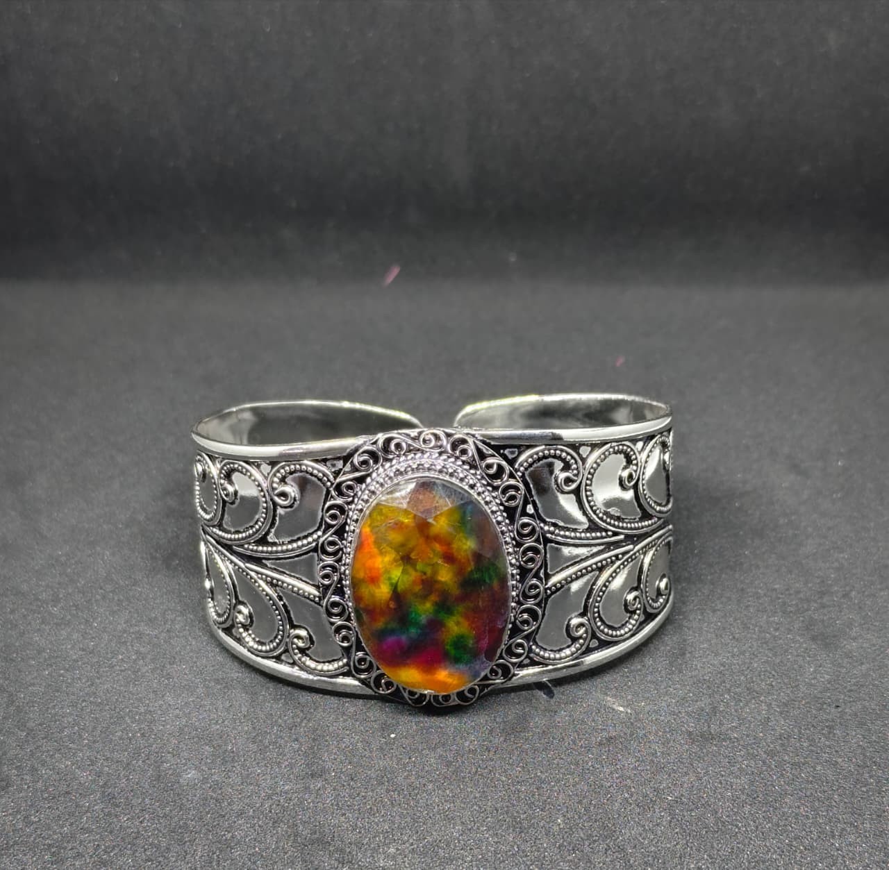 Handmade Ammolite Cuff Bracelet 925 Sterling Silver Bangle