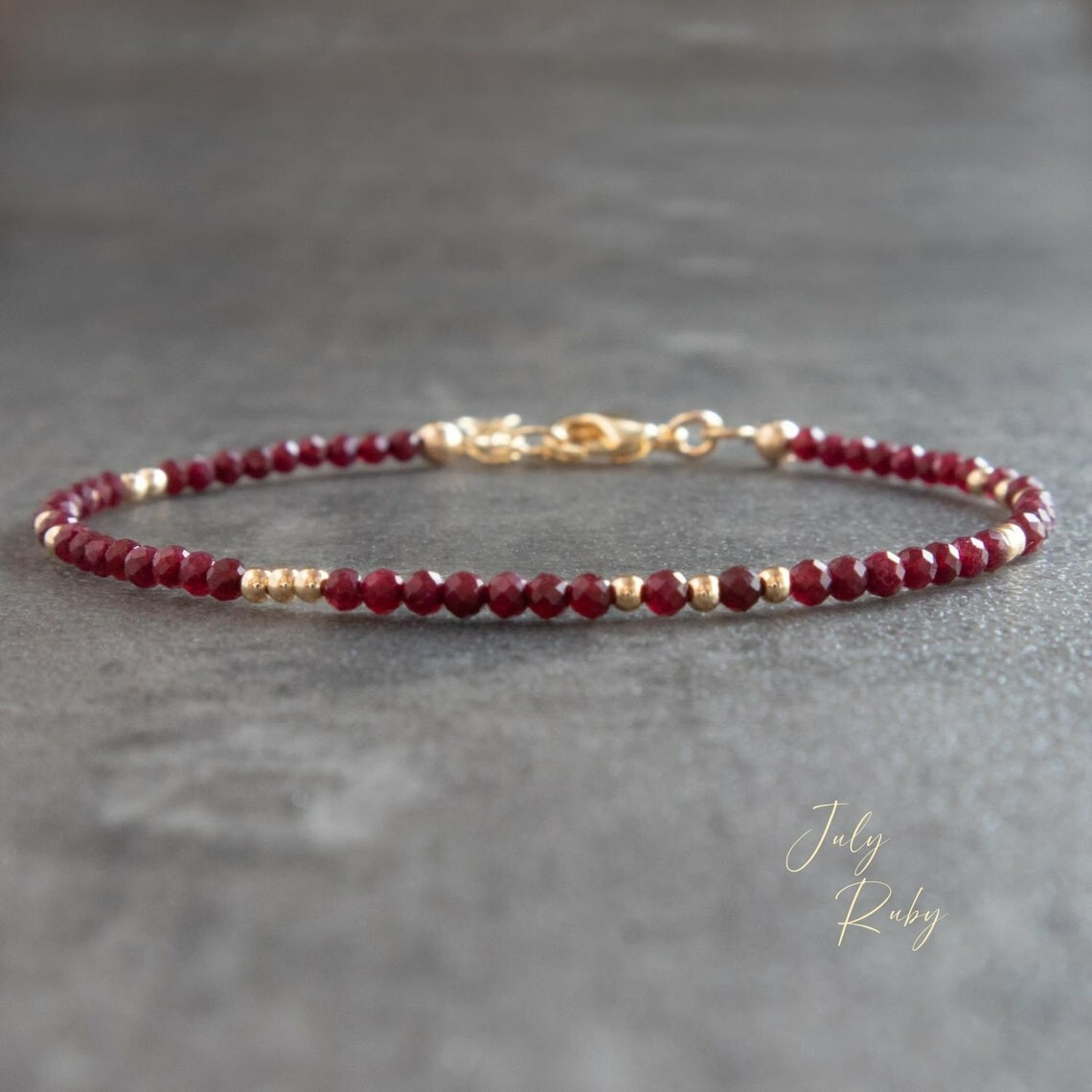 Natural Ruby Stone Dainty Bracelet 2mm Red Crystal Bracelet Minimalist Handmade