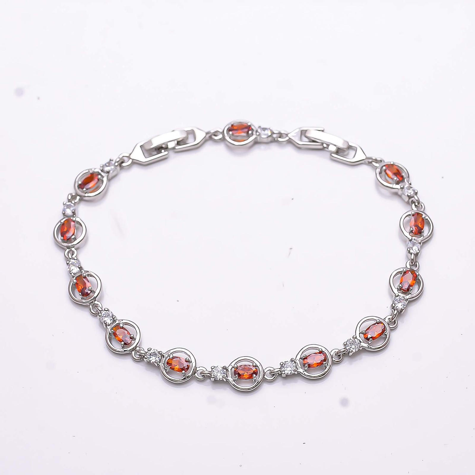 Red Garnet & Cubic Zirconia 925 Sterling Silver Tennis Bracelet 8.99″ B973069510