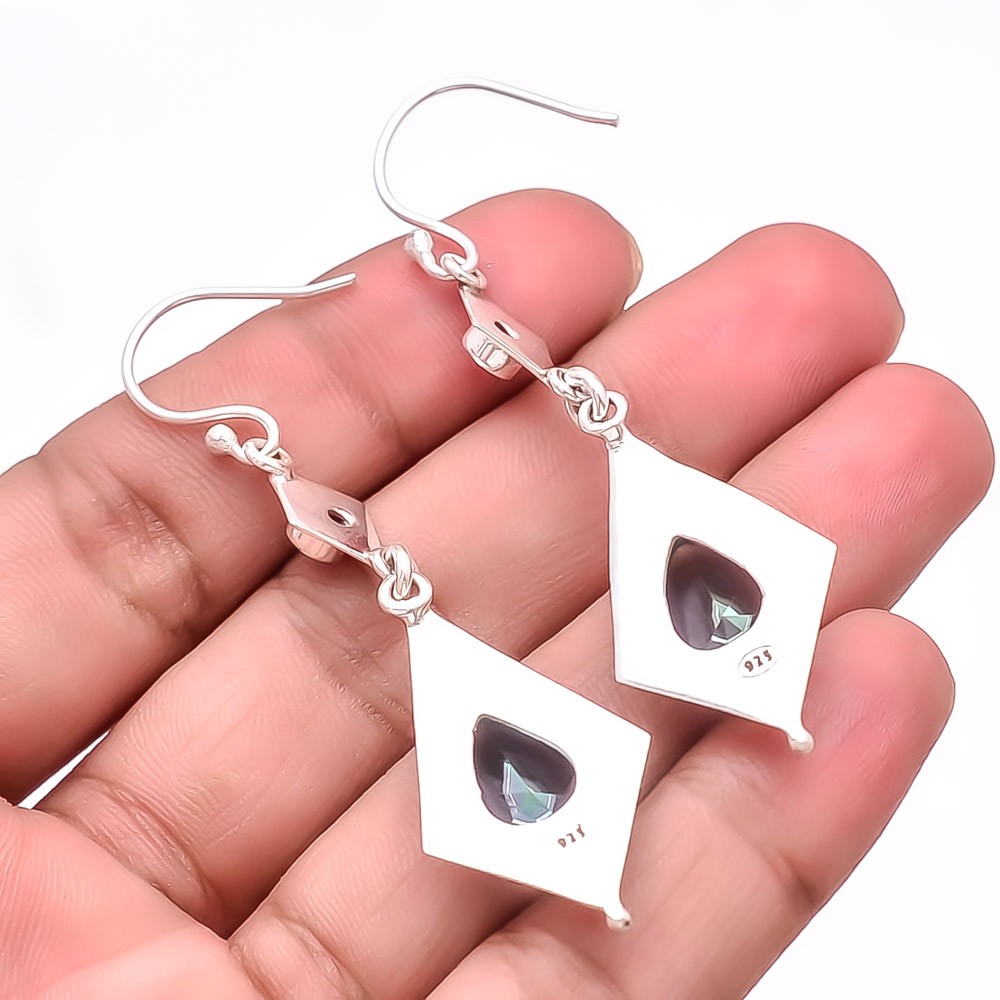 Rainbow Mystic Fire Topaz, Pink Tourmaline 925 Sterling Silver Earring 2.50″ S14