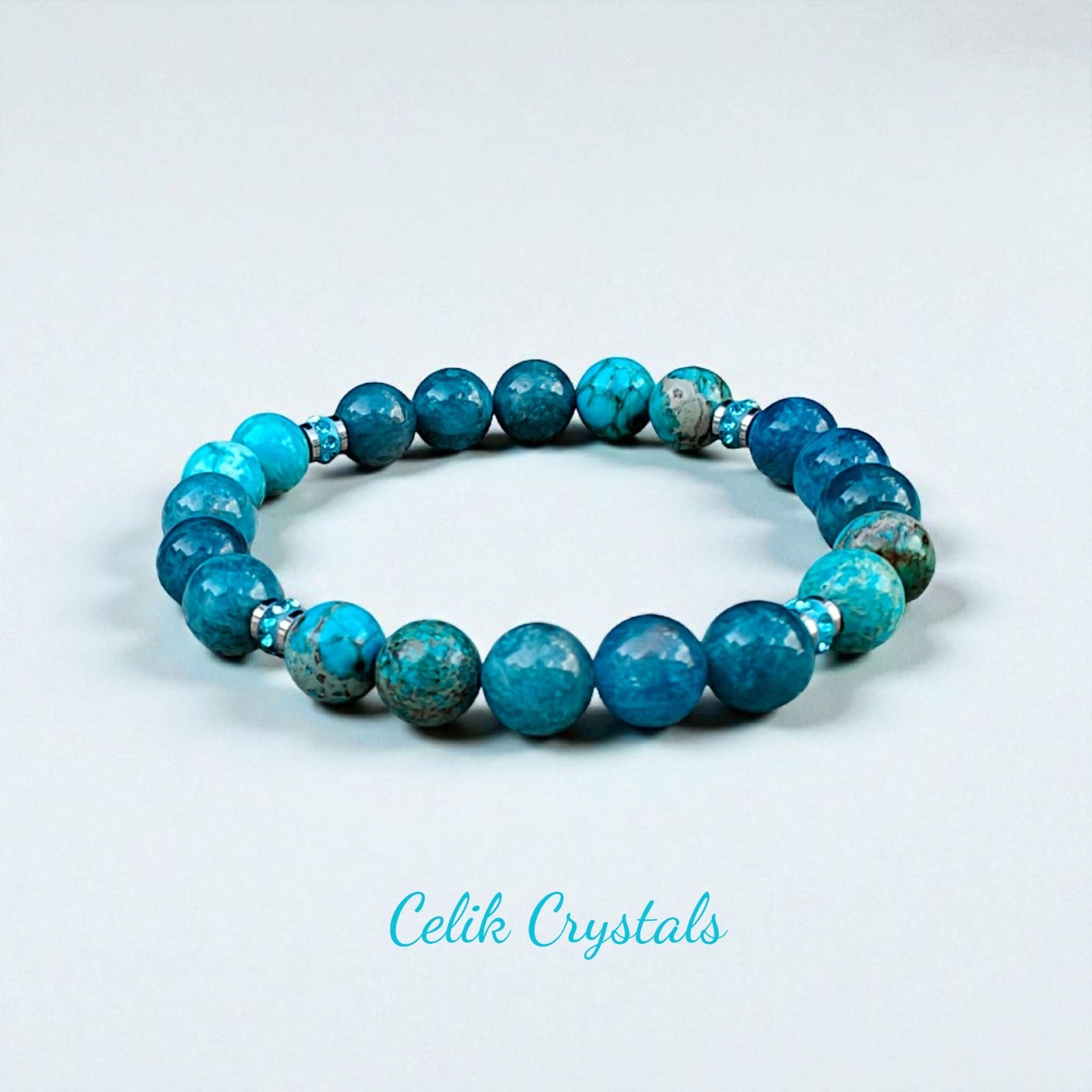 Apatite And Imperial Jasper Bracelet 8mm Natural Stones Stretches Unisex Healing