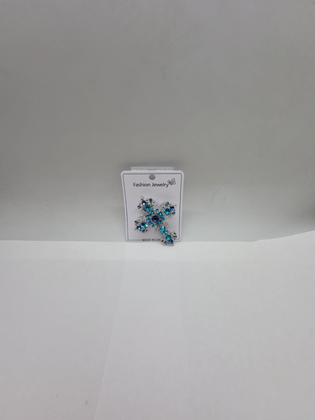 Blue & Clear Crystal Court Rhinestone Cross Brooch – Baroque Style Pin
