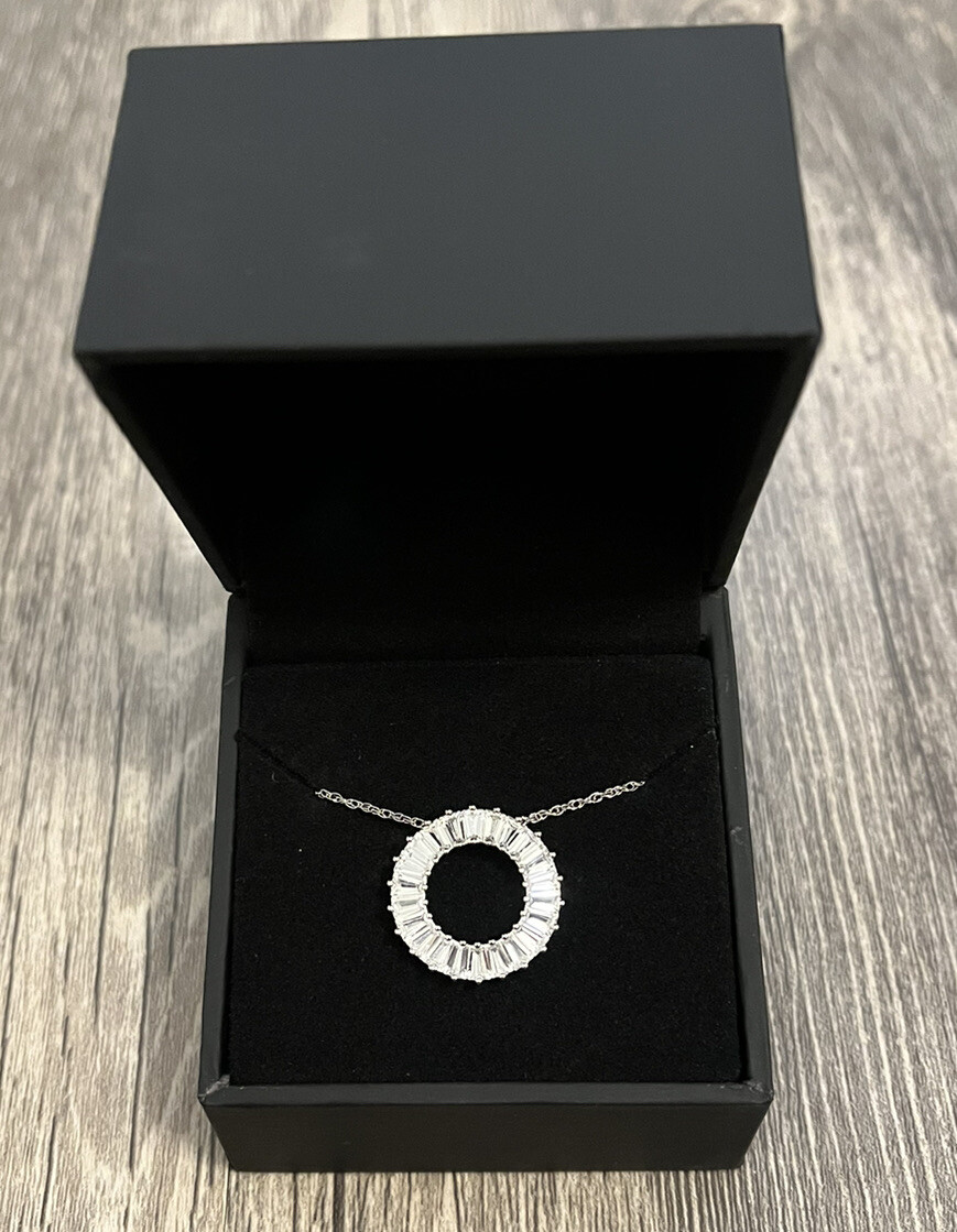 ZALES Baguette White Lab-Created Sapphire Circle Pendant in Sterling Silver NEW