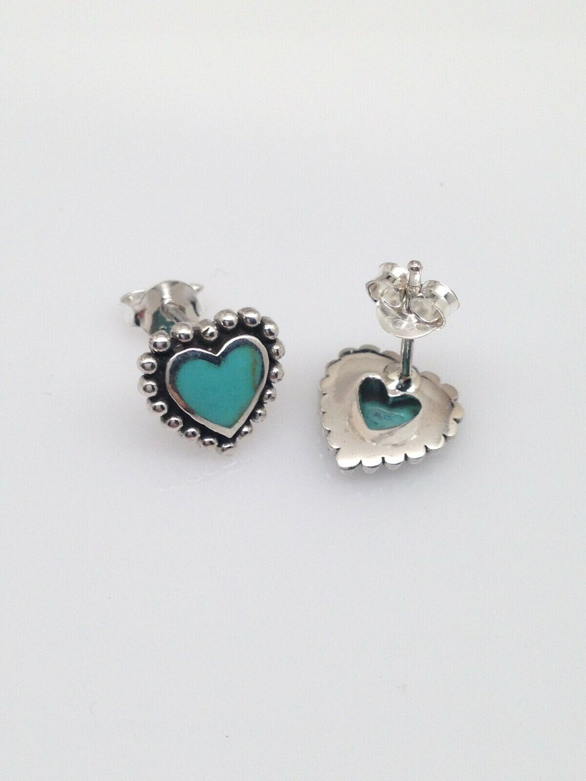 Small Turquoise Heart Stud Earrings 925 Sterling Silver Post 9.5mm(0.37″)
