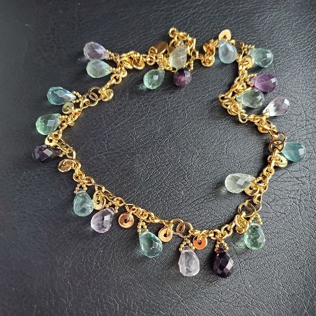 Stauer Gold Plate Multi Gemstone Teardrop Briolette Charm Statement Necklace