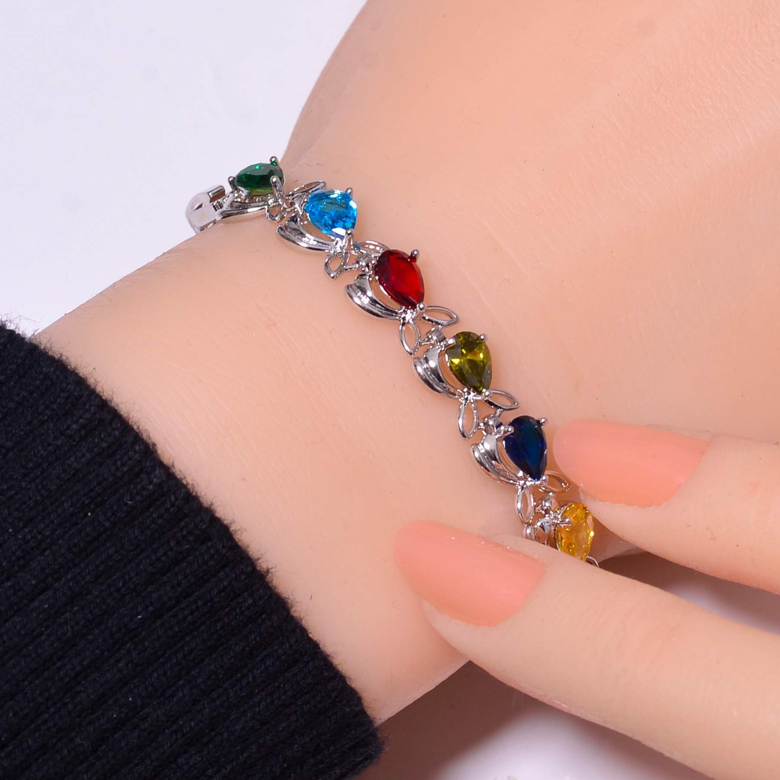 Multi Gemstone 925 Sterling Silver Tennis Bracelet 6.99″, Christmas Gift B6861