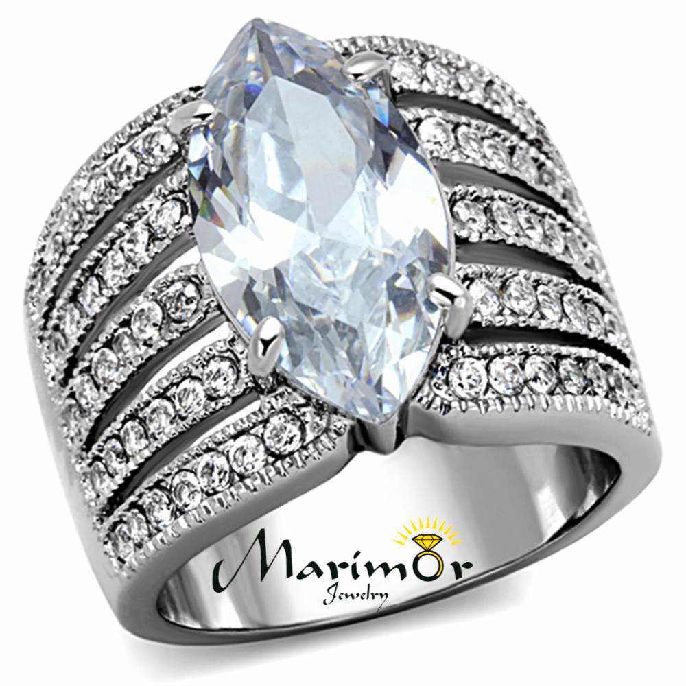 5.82Ct Marquise Cut Zirconia Stainless Steel 316 Wide Band Engagement Ring 5-10