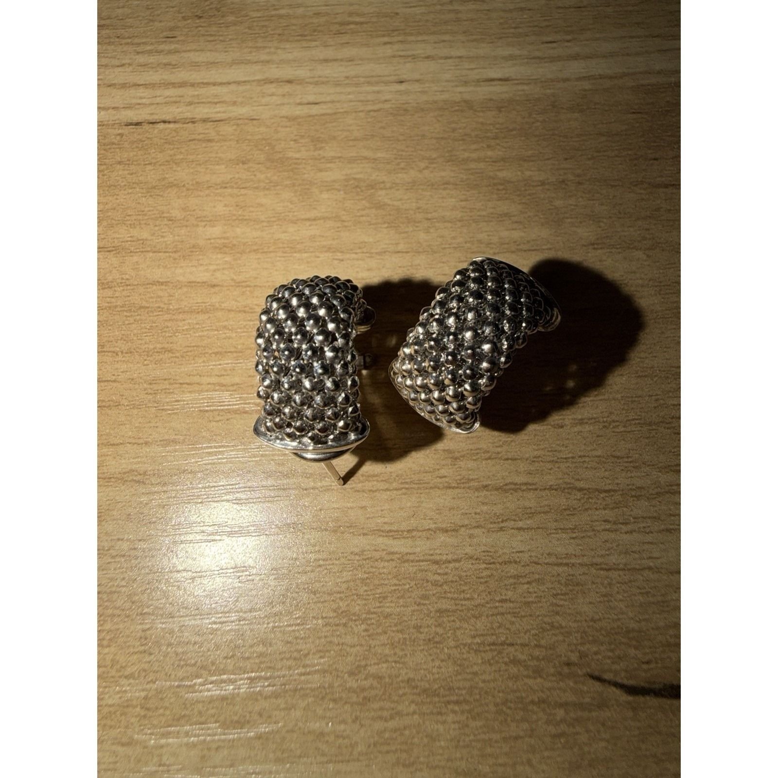 ITALY .925 SOMERSET POPCORN MESH DESIGN OMEGA BACK HUGGIES STERLING