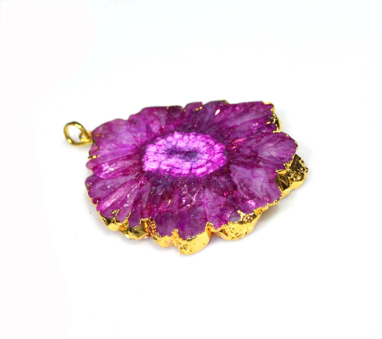 163Cts. Golden Electroplated Pink Crystal Druzy Pendant Agate Gems Jewelry-A822