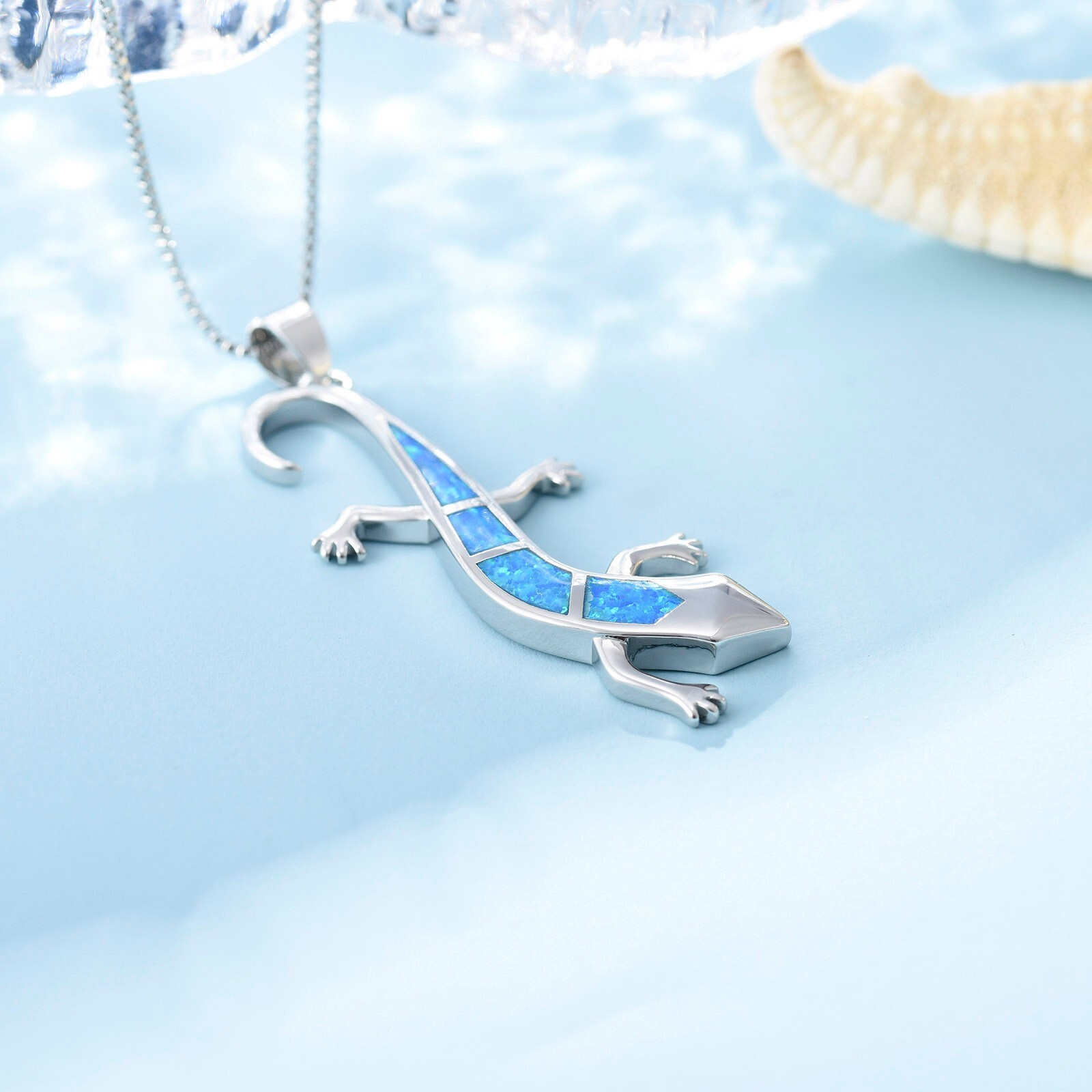 Hawaii Blue Fire Opal Lizard Necklace pendants Silver Filled For Women Girls