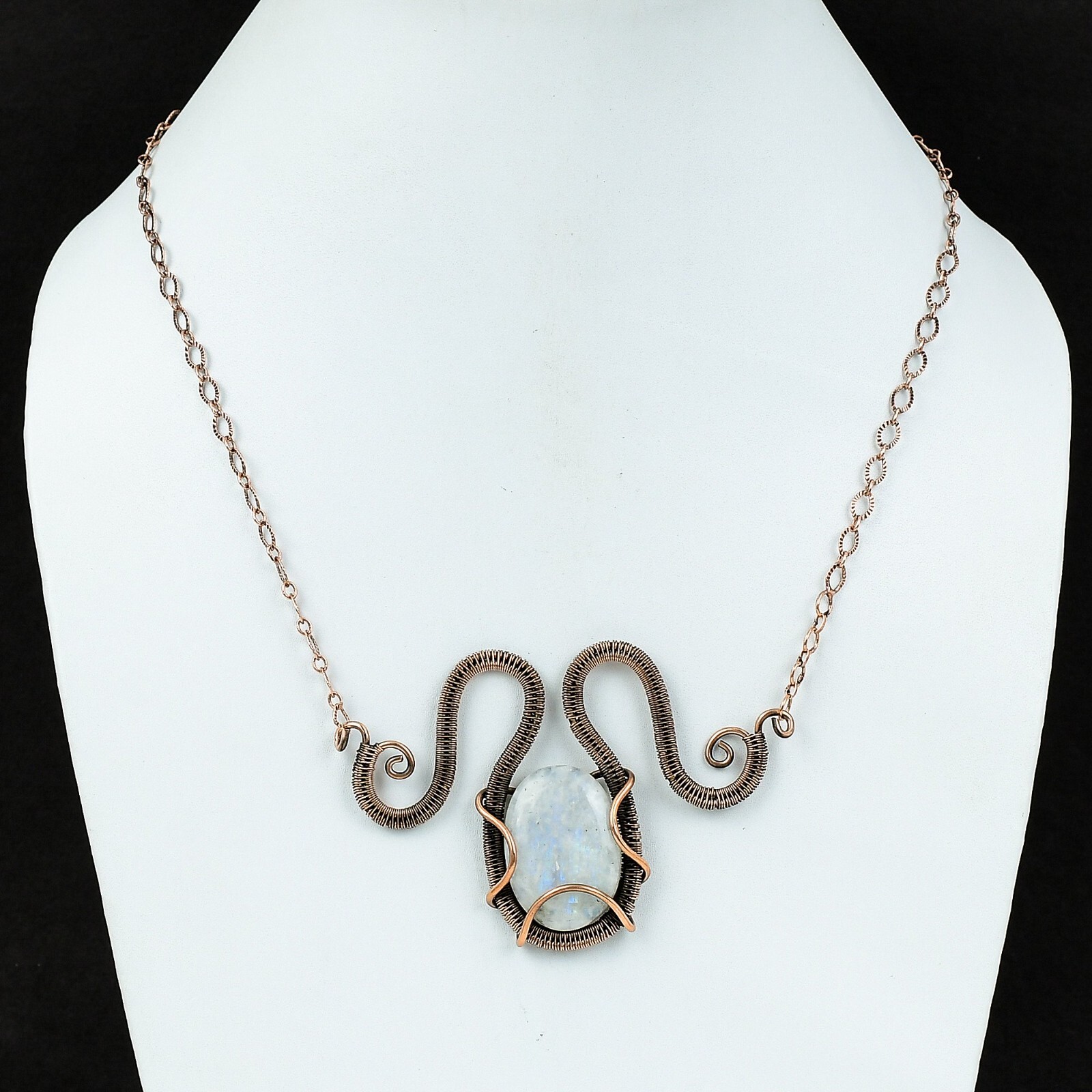 Rainbow Moonstone Wire Wrapped Adjustable Handcrafted Copper Ethnic Gift 18.0″