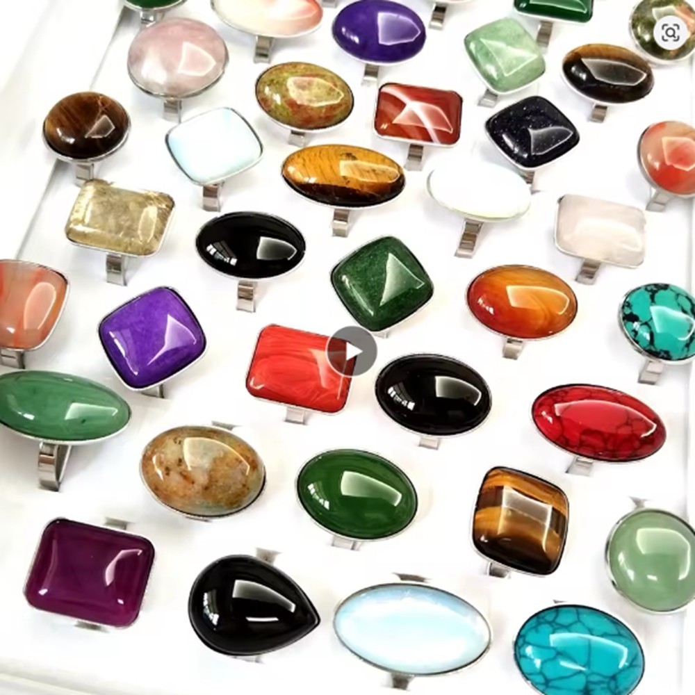 Wholesale mix 20pcs 316L Natural Stone Stainless Steel Ring Rings