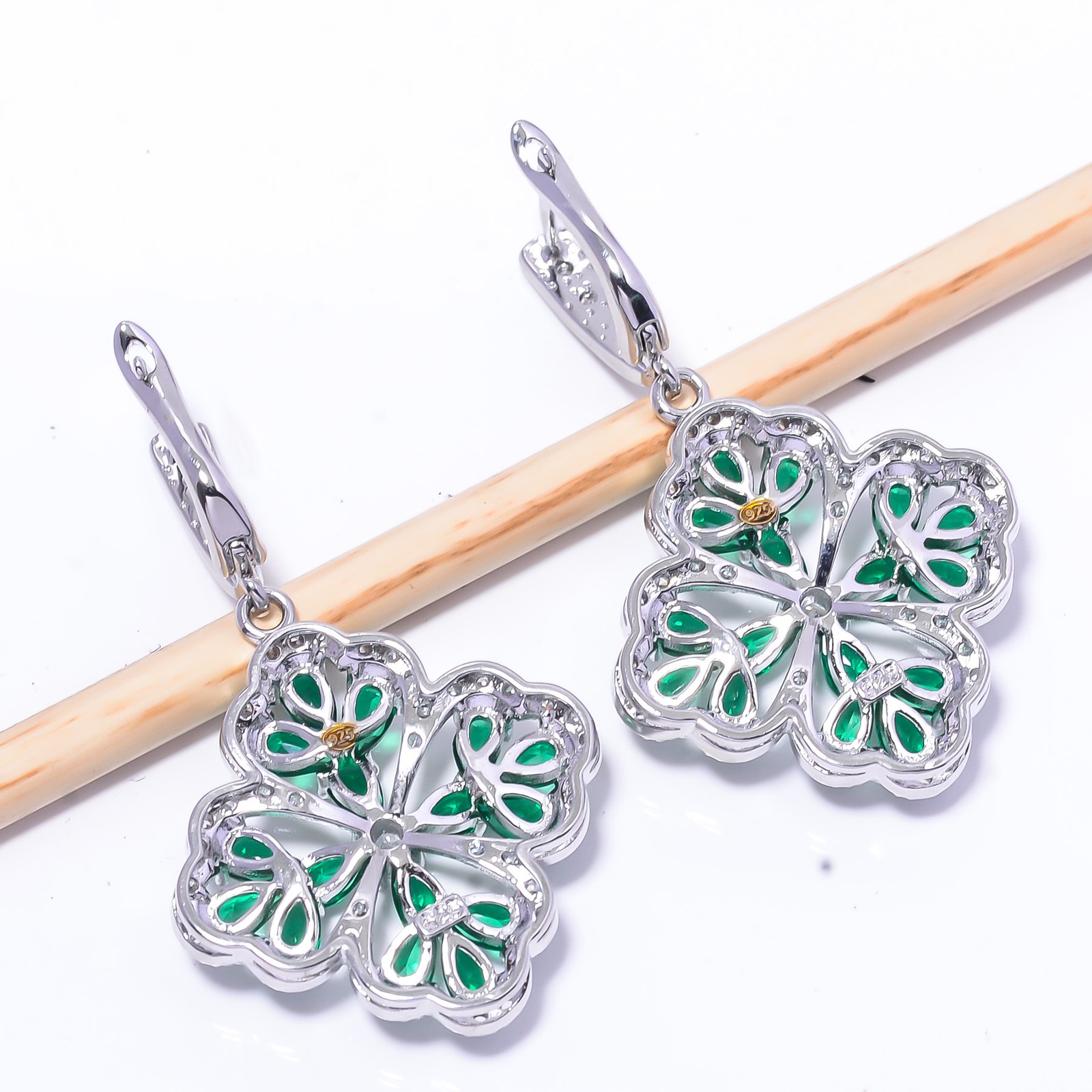 Tsavorite & CZ Gemstone 925 Sterling Silver Handmade Jewelry Earring 2.03″ E11