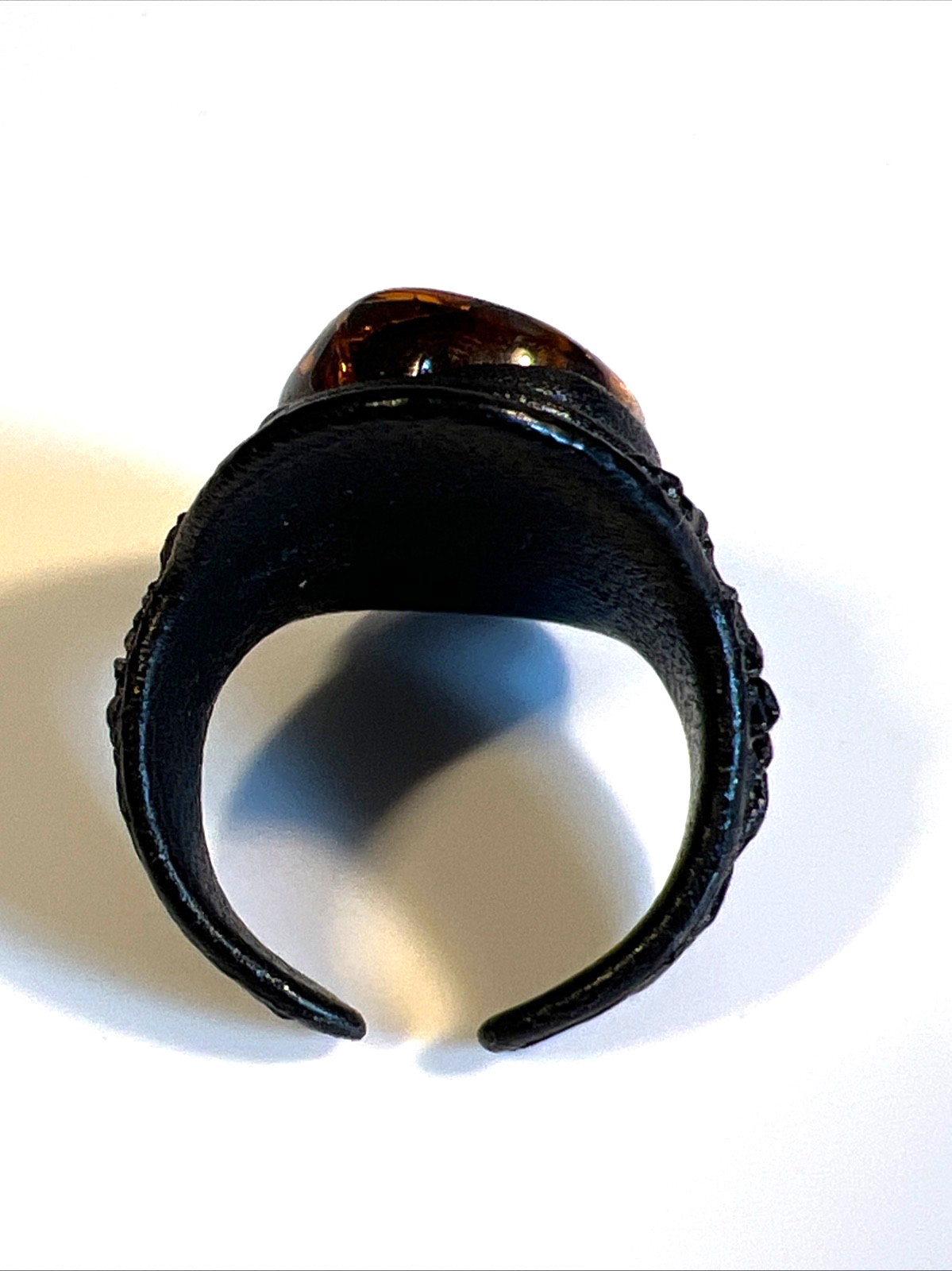 Vintage Baltic Amber Leather Adjustable Ring Distinctive Handcrafted Design 8.5″