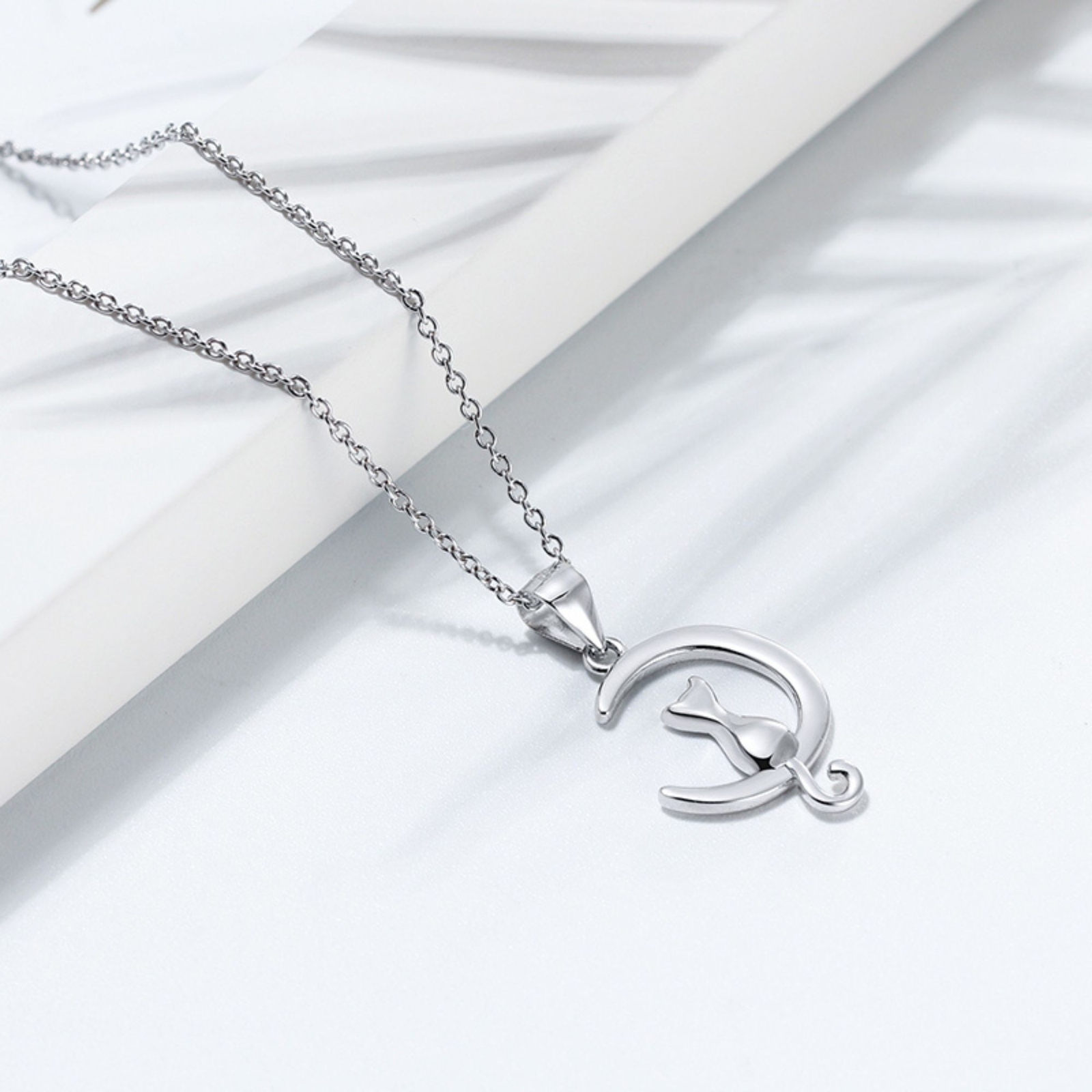 Kitty Cat on Moon Pendant Necklace for Women Sterling Silver Ginger Lyne Coll…