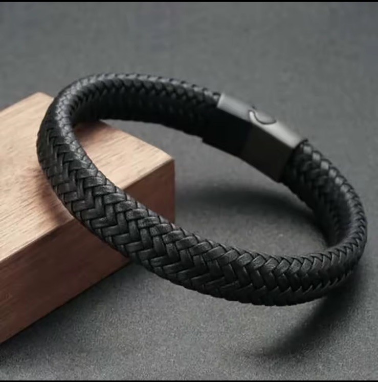 Black pu leather magnetic bracelet mens mature stable and elegent giving men