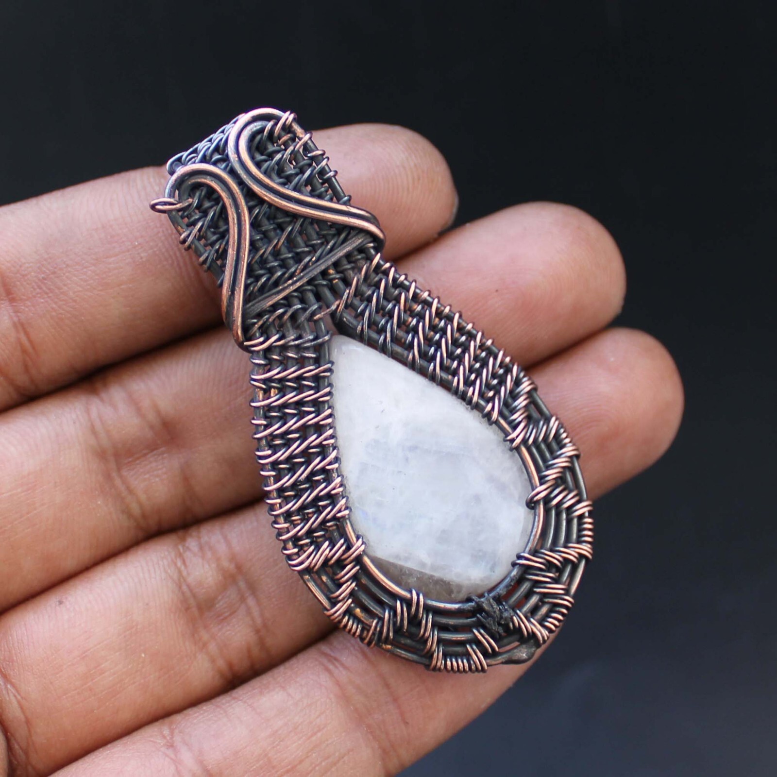 Rainbow Moonstone Pendant Copper Wire Wrapped Pendant Jewelry Gifts For Sister