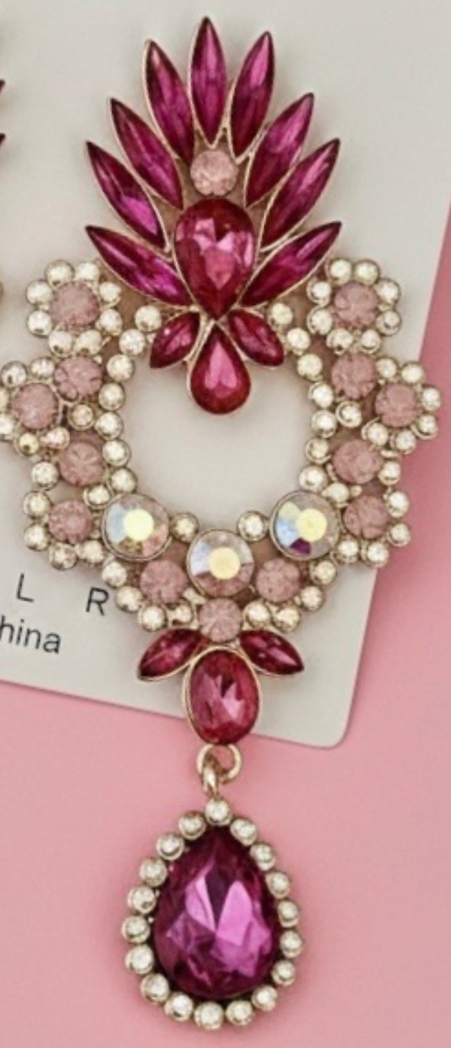 3.25″ Long Iridescent AB Shades of Pink Earrings Pageant Evening Wedding Guest
