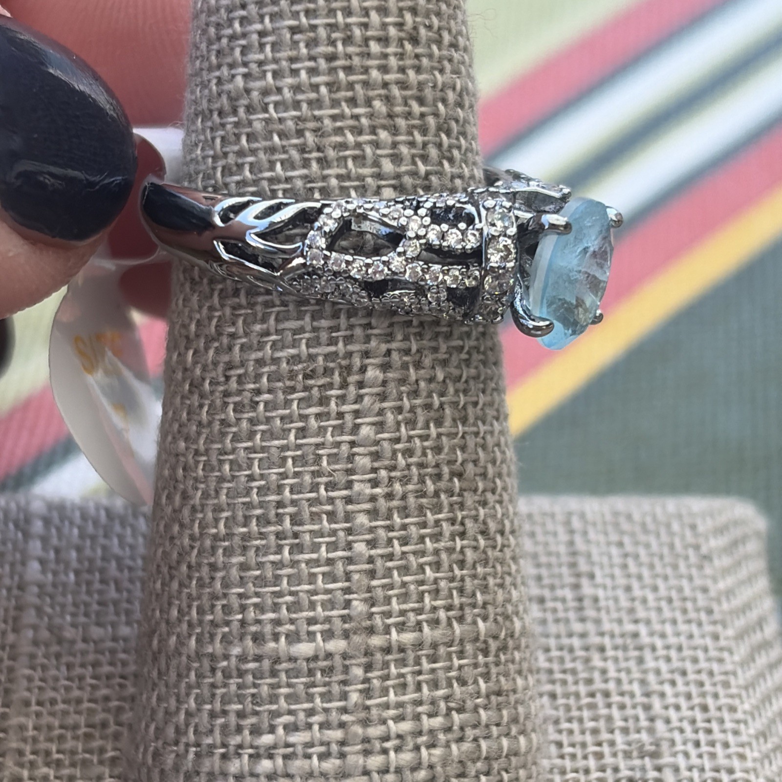 Bomb Party Sz 7 RG86620 Imperial Blue Ring hematite baby sky blue topaz