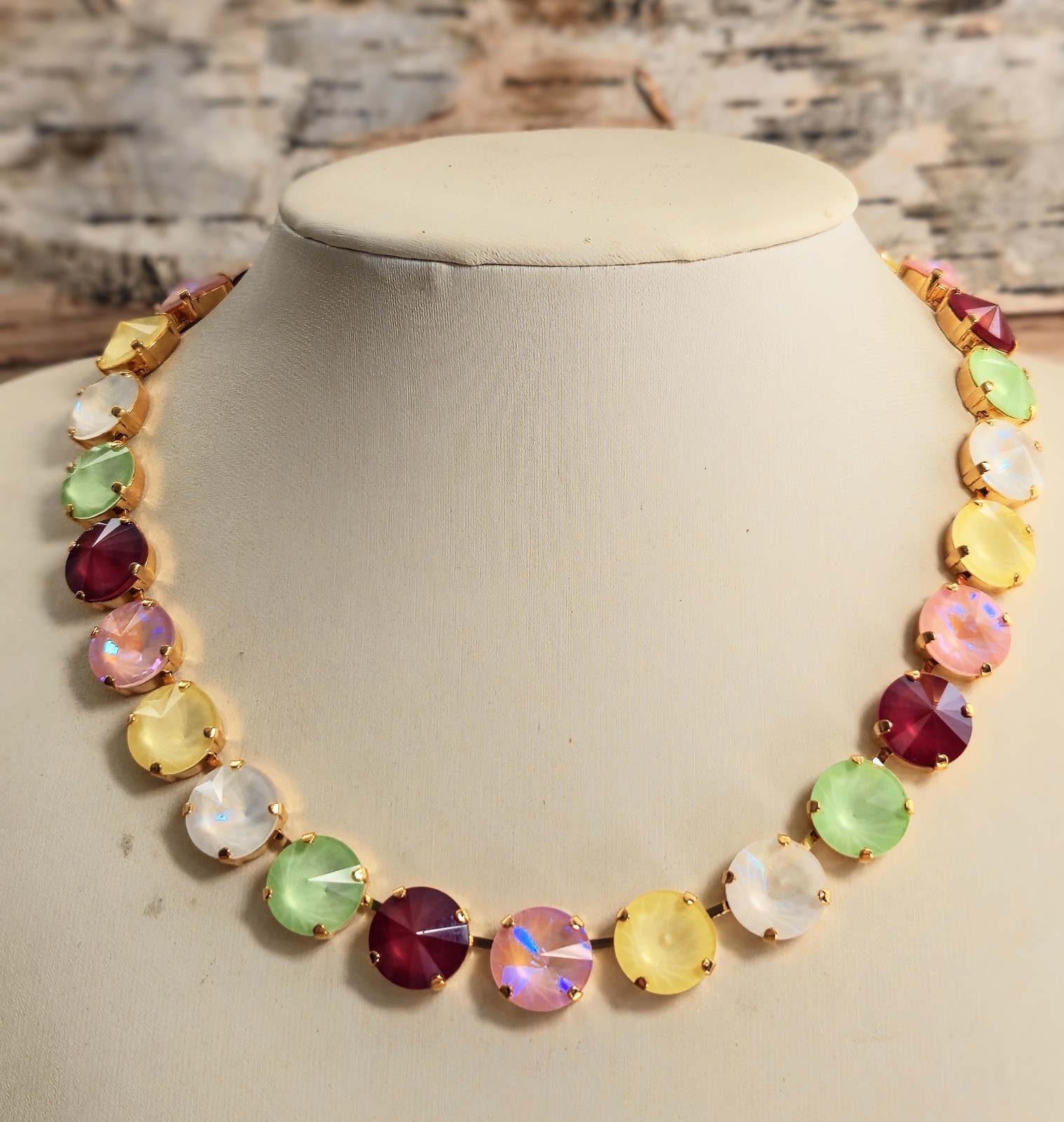 Sakura Pastel Rivoli Swarovski Crystal In Gold Plated Necklace