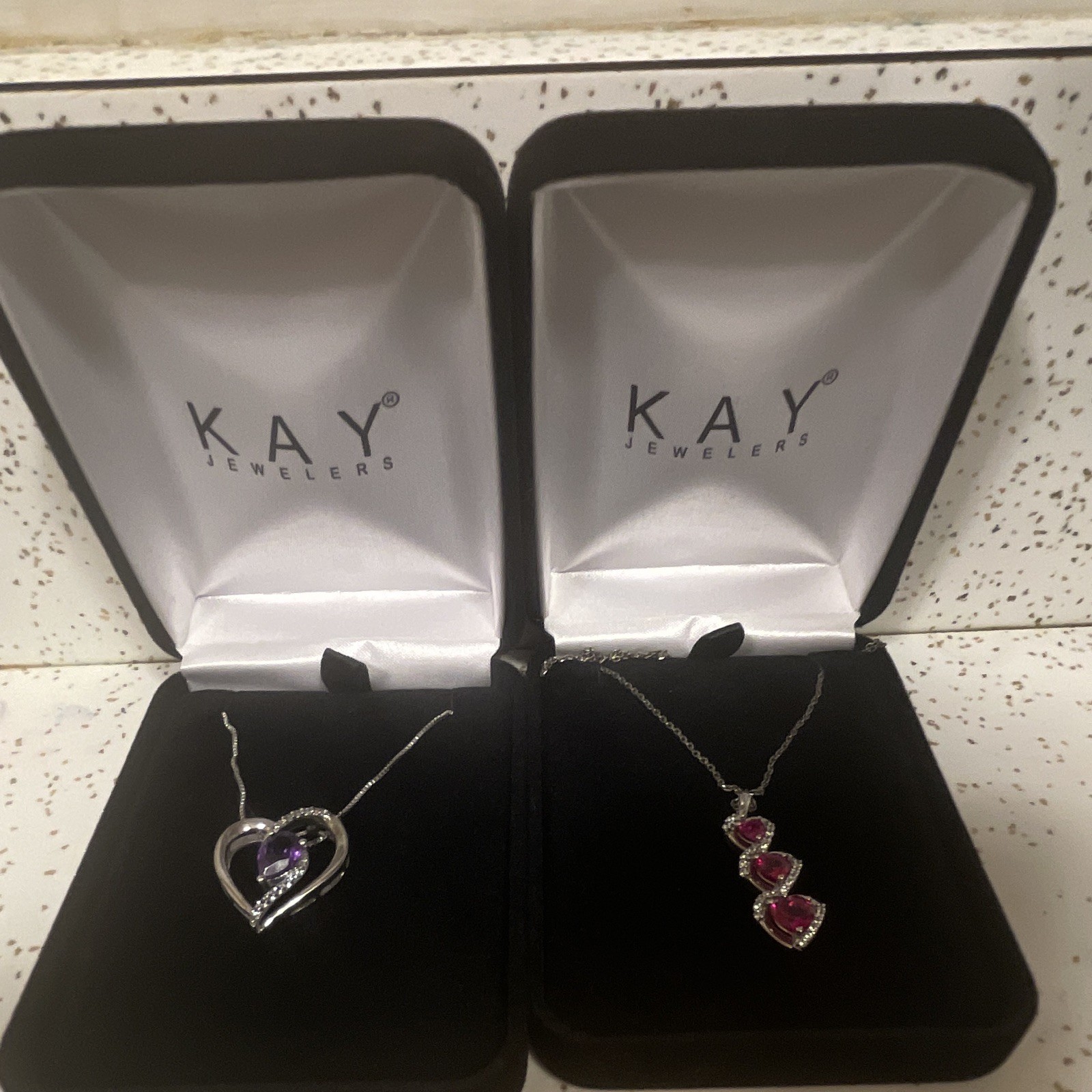 Kay Jewelers Silver Heart Pendant Necklace Round Purple Amethyst Topaz Love