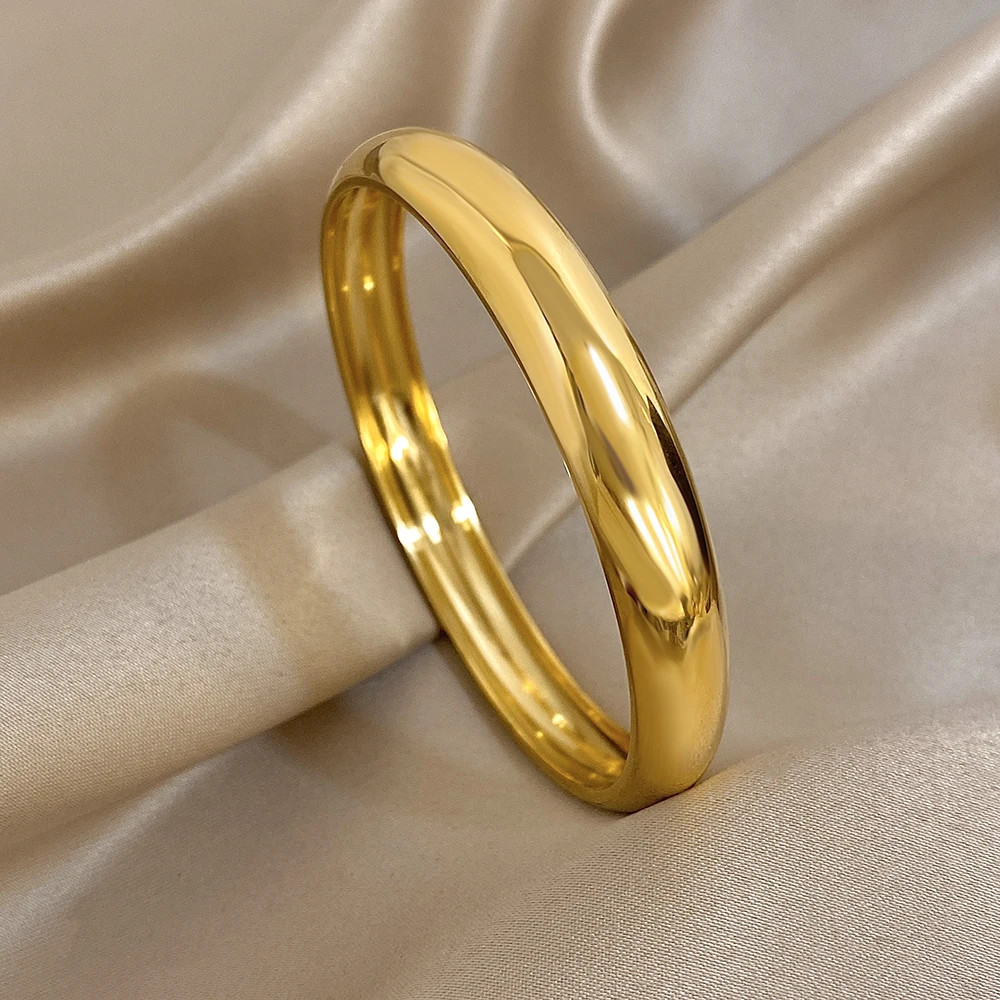 Glossy Gold Plated Stainless Steel Bracelet for Women Men Fashion 10 15 30mm
