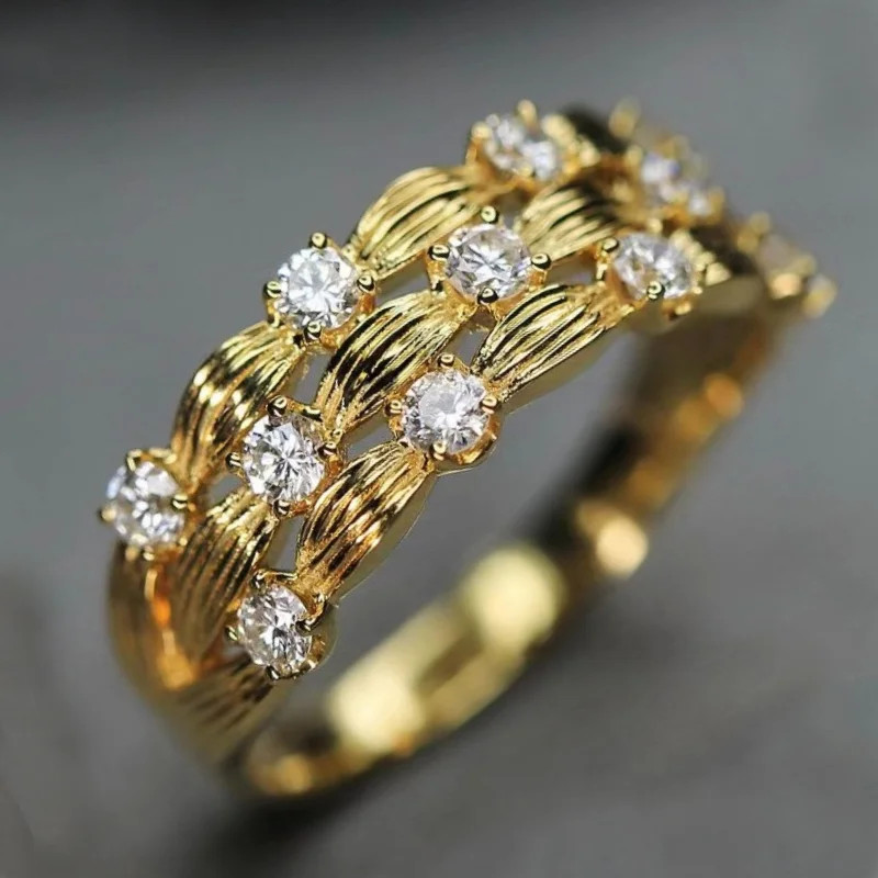 Cocktail Ring Wide Twist Gold Color Prong Setting Geometric Women Jewelry