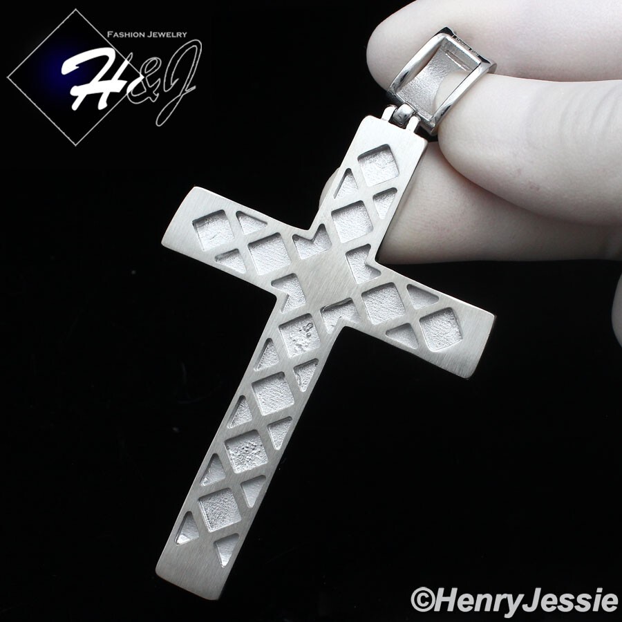 30″MEN Stainless Steel 5mm Silver Box Link Chain BIG ICY CZ Cross Pendant*IP142