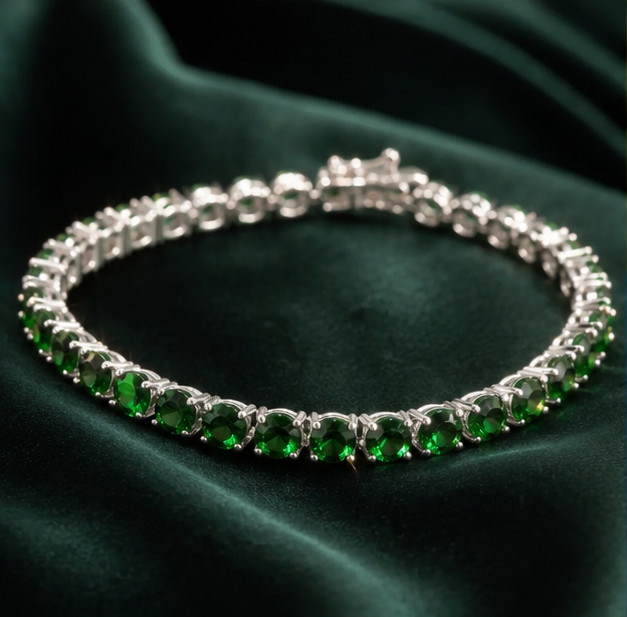 8Ct Round Cut Simulated Emerald Engagement Tennis Bracelet 14K White Gold Plated