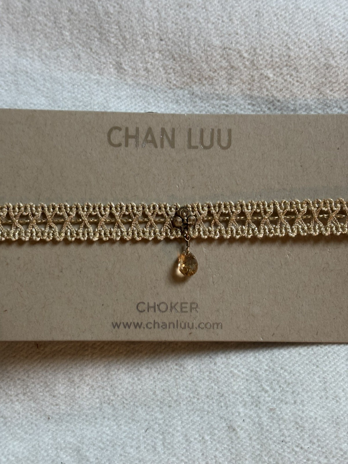 New Authentic Chan Luu Gold Pendant Choker with leather tie