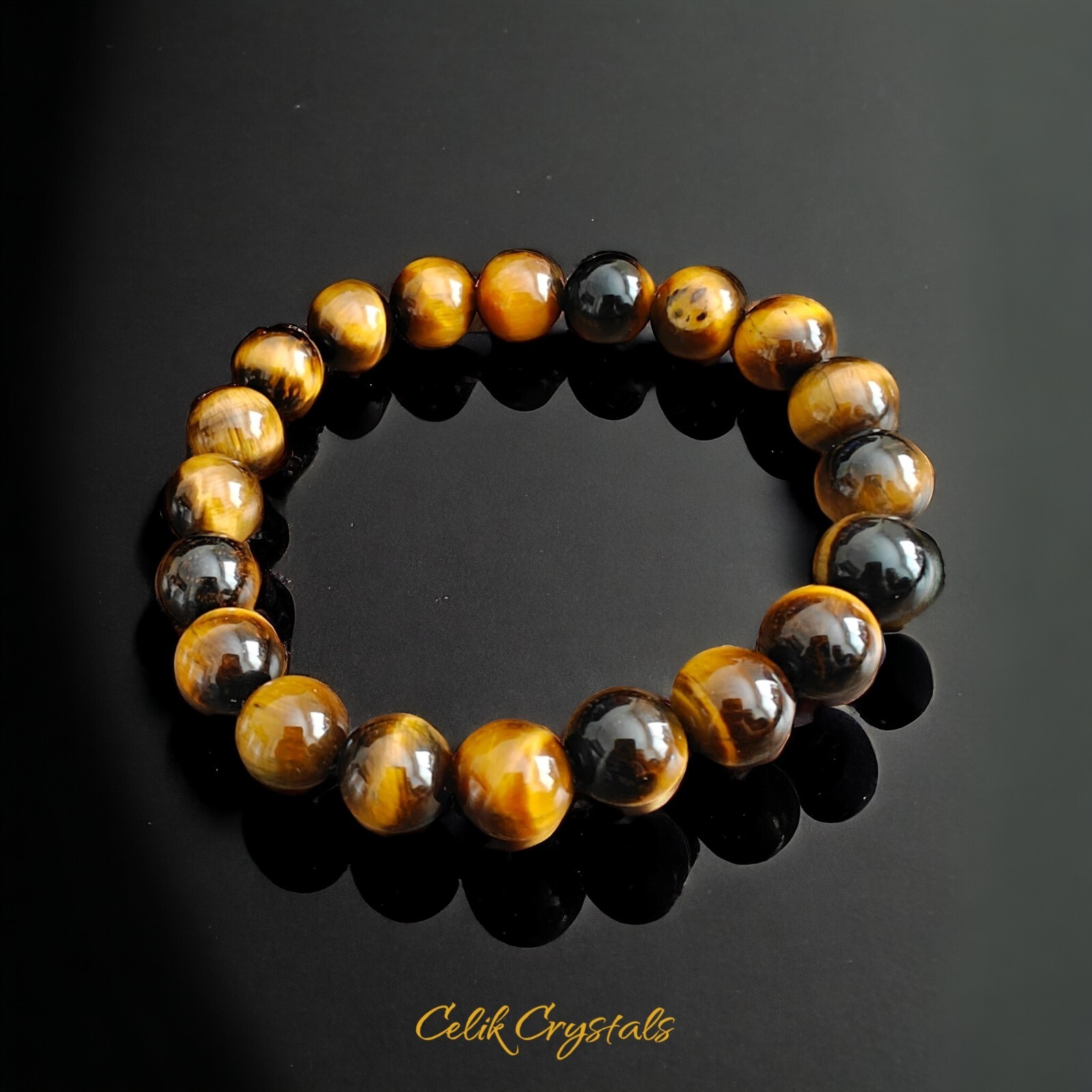 AAA Gold Tiger Eye Bracelet Natural Stones 10mm Unisex Stretch Bead Bracelet