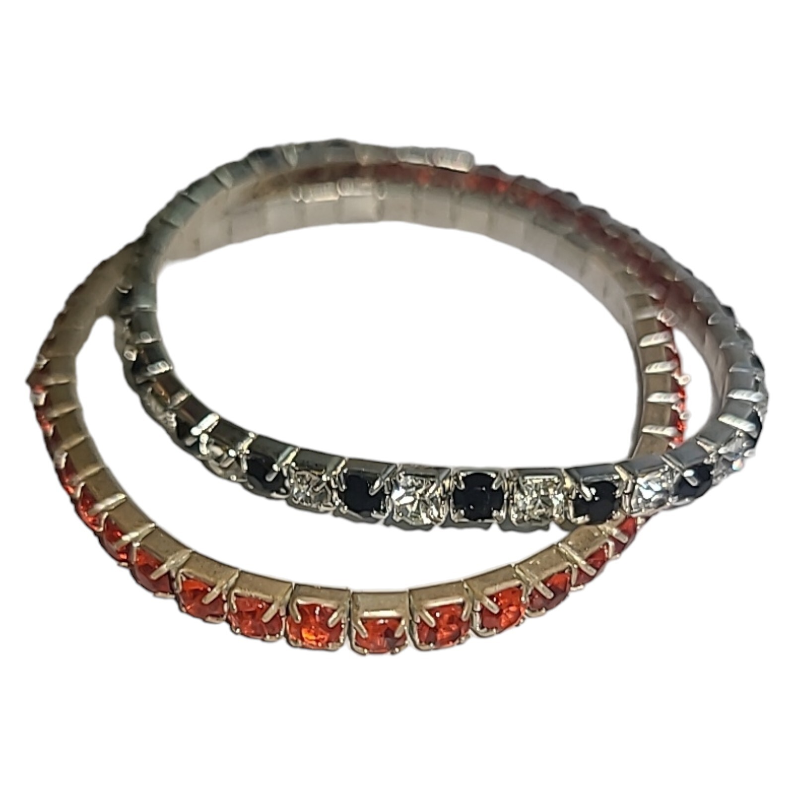 Lot of 2 Silver Tone 3.5mm Crystal Renstein Stretch Bracelets Red, Black & White