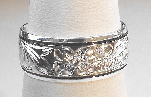 8MM BL SOLID 925 SILVER HAWAIIAN QUEEN EMMA SCROLLS BLACK ENAMEL RING 5.0-12.0