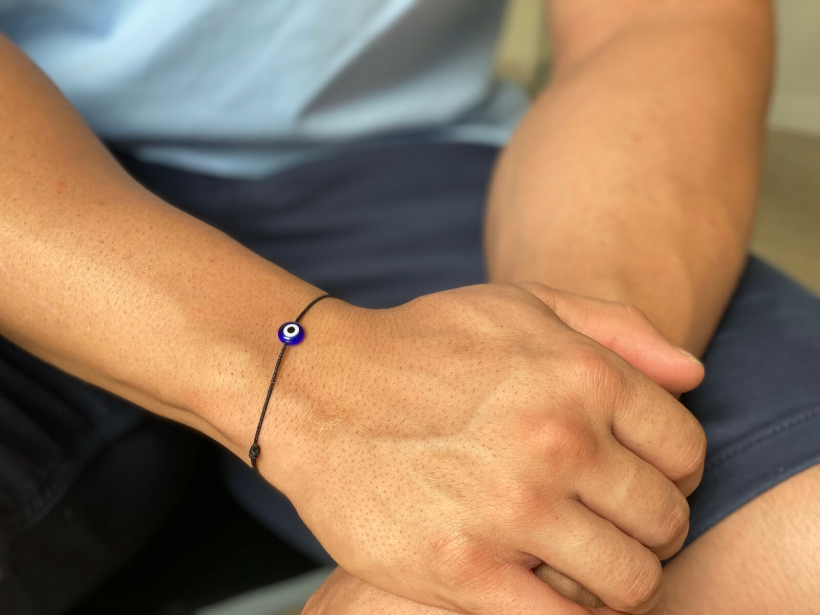 Blue Evil Eye Bracelet Black String Talisman Luck Protection Gift Men Women