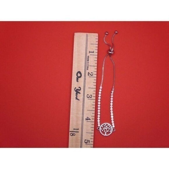 Cubic Zirconia Tree Of Life Adjustable Bolo Bracelet in Fine Silver Plate $75