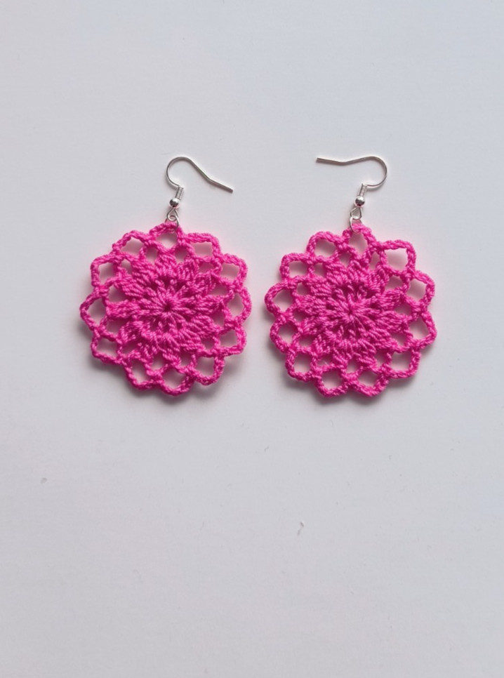 Crochet Earrings, Round , Handmade USA, Brand New, Boho Chic Retro