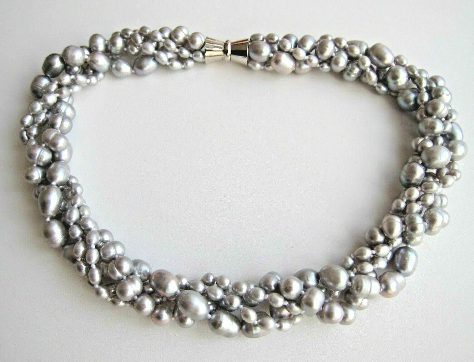 3 or 4 Row Baroque Multicolour F.W. Cultured Pearl Necklace; White, Black & Grey