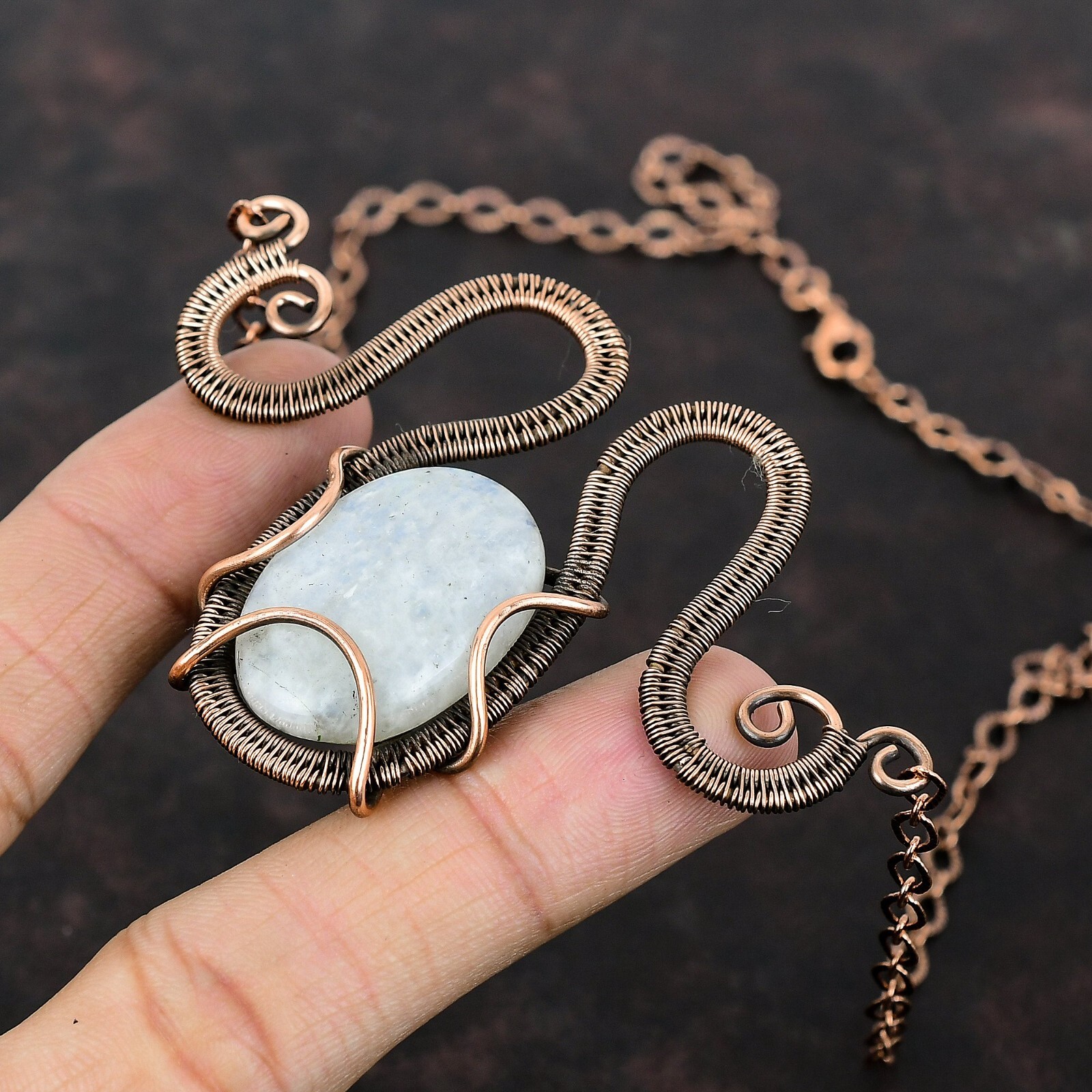 Rainbow Moonstone Wire Wrapped Adjustable Handcrafted Copper Ethnic Gift 18.0″