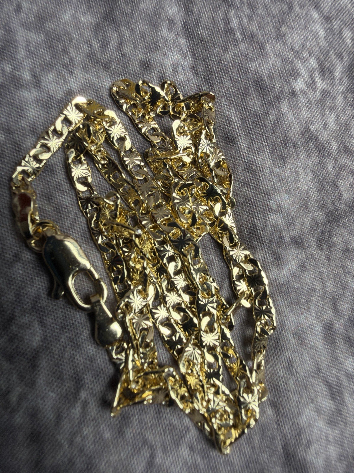 Gold Tone Diamond Cut Chain Necklace 20” Shiny Figaro Style Lobster Clasp #6