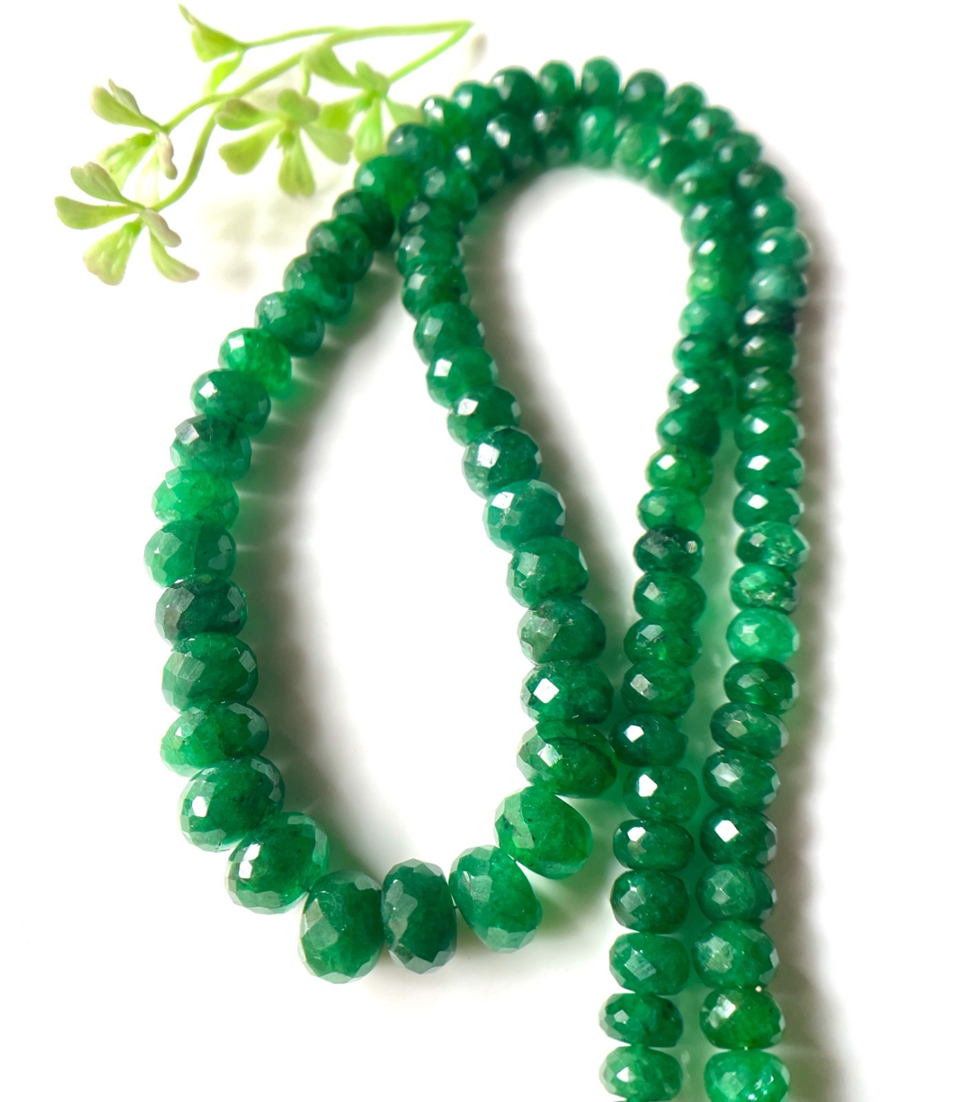100%Natural Emerald Faceted Rondelle Beaded Necklace-8/6 MM-Gift For Her
